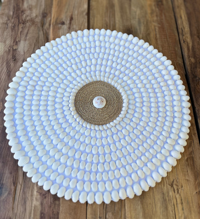 Round detailed shell wall hanging.