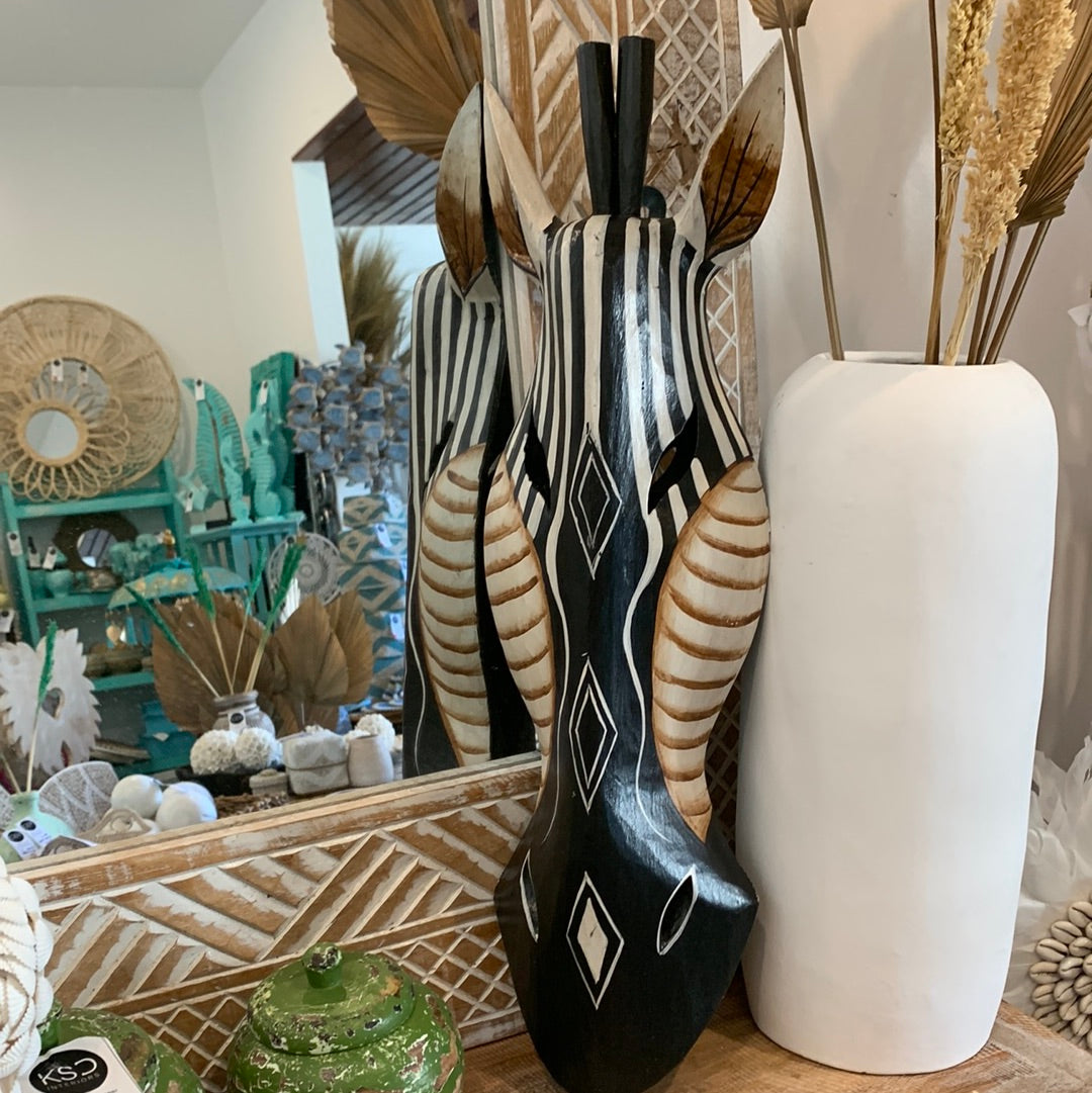 Handpainted timber zebra mask. Wall hanging - Bali Beach Beyond