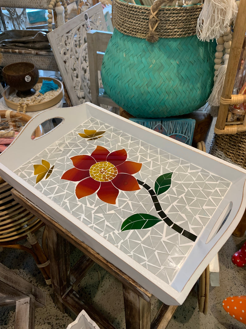 Red flower mosaic tray.  Usually $40