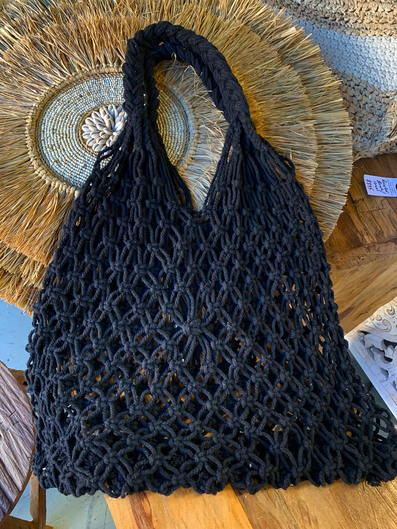 Macrame shopping bag black