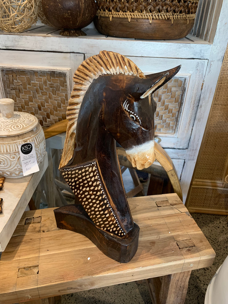 Brown 40cm handpainted timber horse statue - Bali Beach Beyond