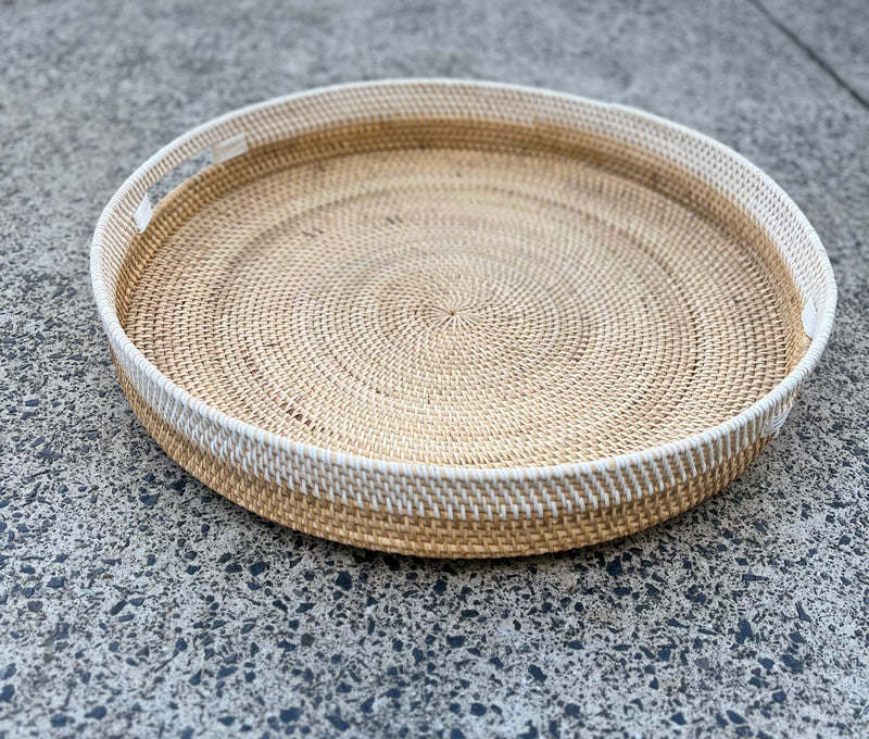 Round white/ natural tray L