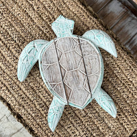 Turquoise timber turtle wall hanging M