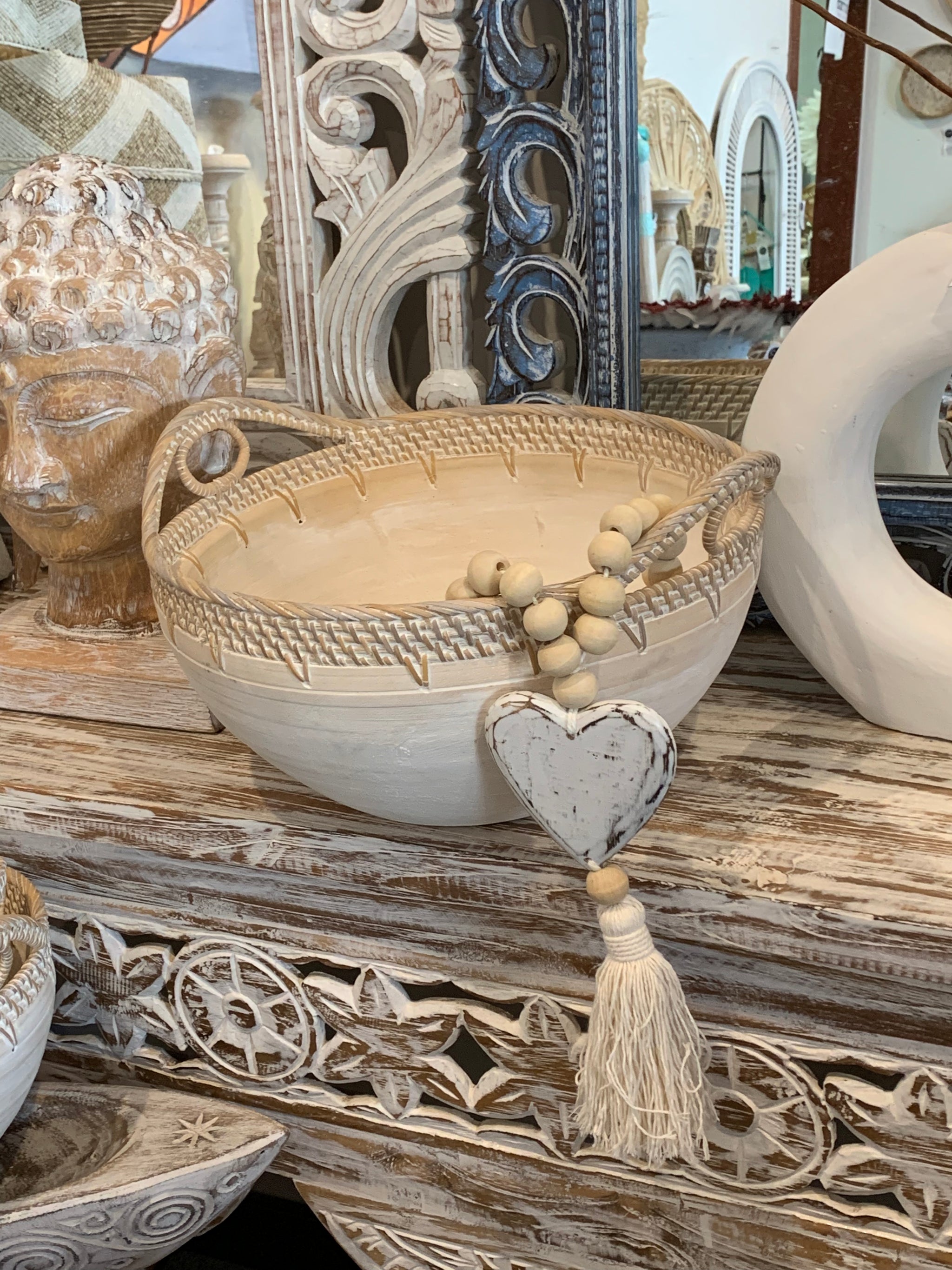 White bowl with decorative trim L