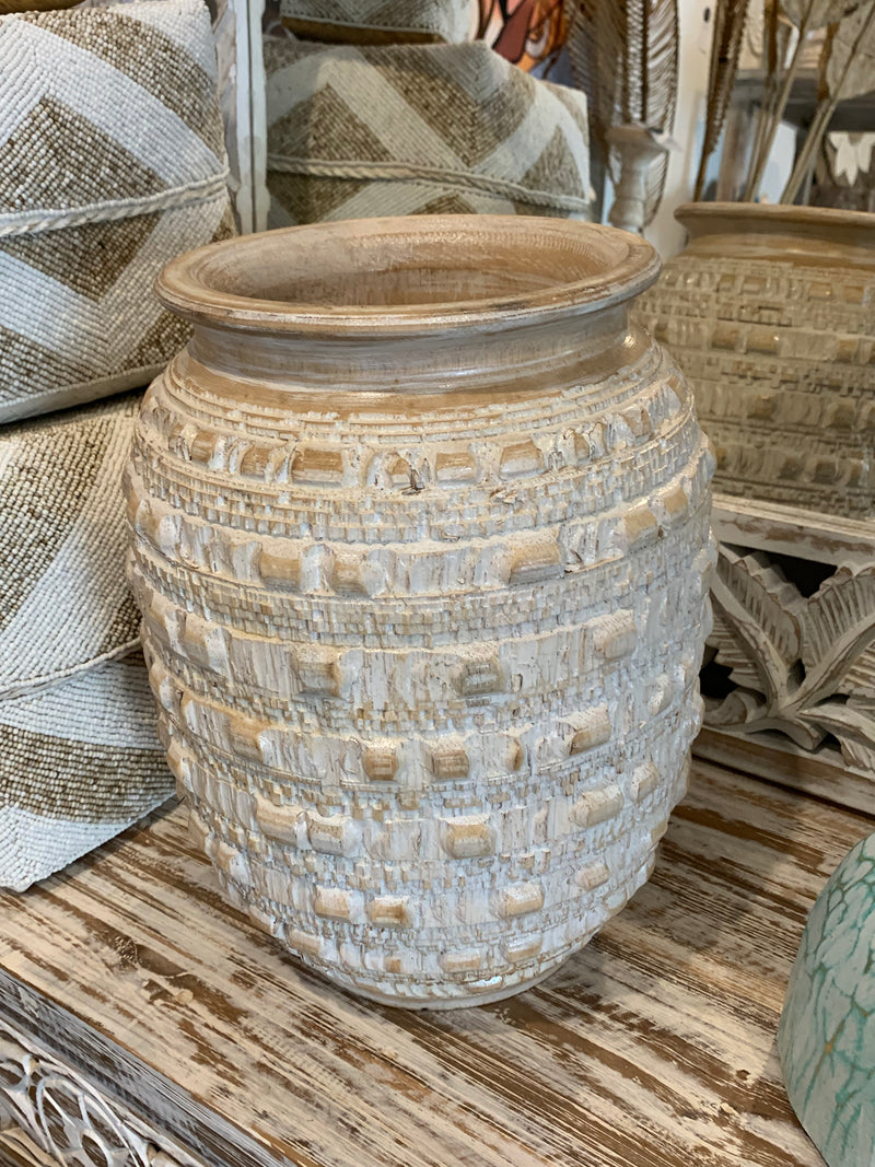 White wash timber vase